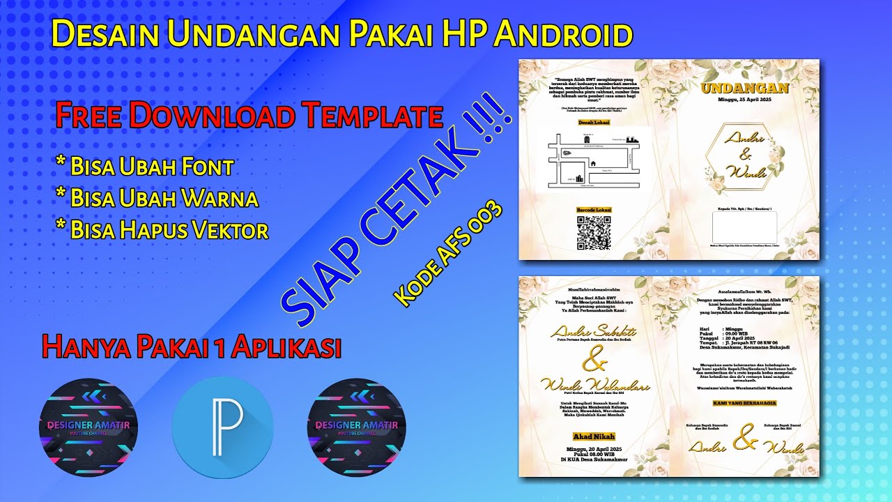 Design Undangan Dari HP Android | Pixellab Tutorial | Free Download Template | AFS 003