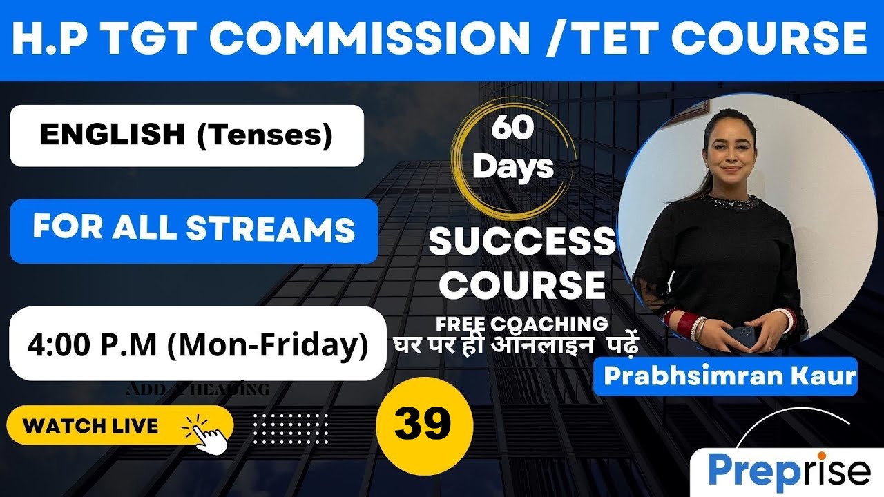 🔴English #39: (Tenses) HP TGT Commission/HP TET  By Prabhsimran Kaur Madam