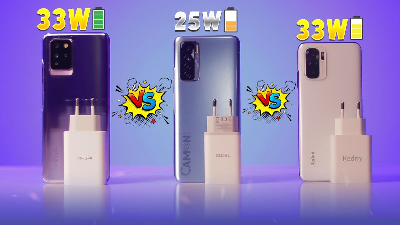 Tecno camon 17 pro vs infinix note 10 pro vs redmi note 10 charging test comparison | 33W vs 25W ⚡⚡