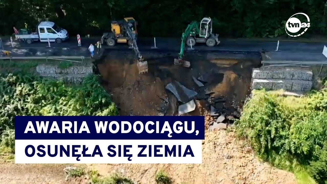 Potężne osuwisko pod Złotoryją. Podmyta droga i kłopoty z dostawą wody @TVN24
