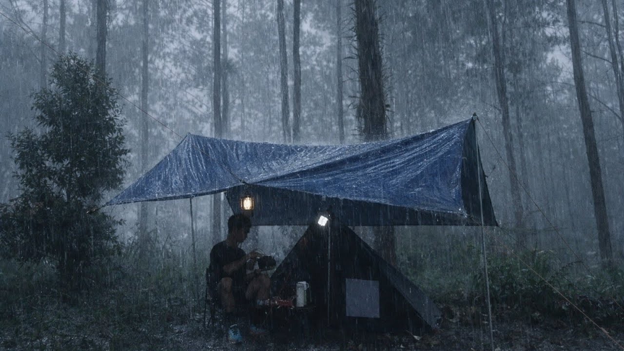 Rainy and foggy weather is very beautiful for relaxing in a tent.⛈️CAMPING IN HEAVY RAIN AND THUNDER