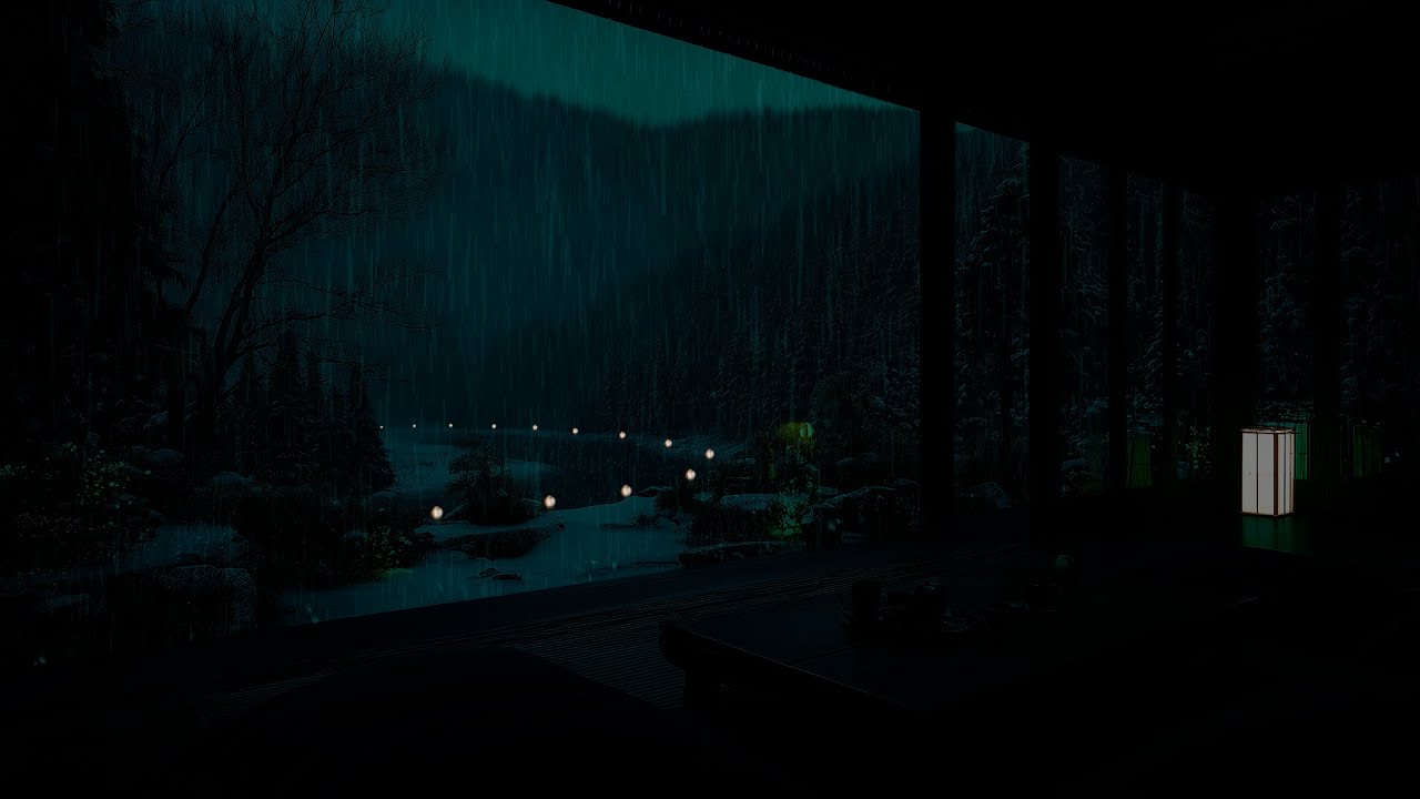Peaceful Rain in a Snowy Winter Forest 🌧 (No Ads) | Soothing Dark Bedroom Sounds for Deep Sleep