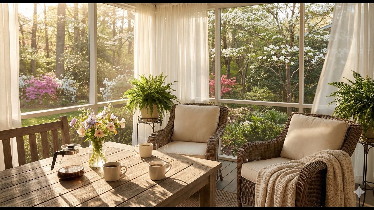 Cozy Porch Morning Jazz | Golden Spring Breeze for Relax, Study & Coffee Time