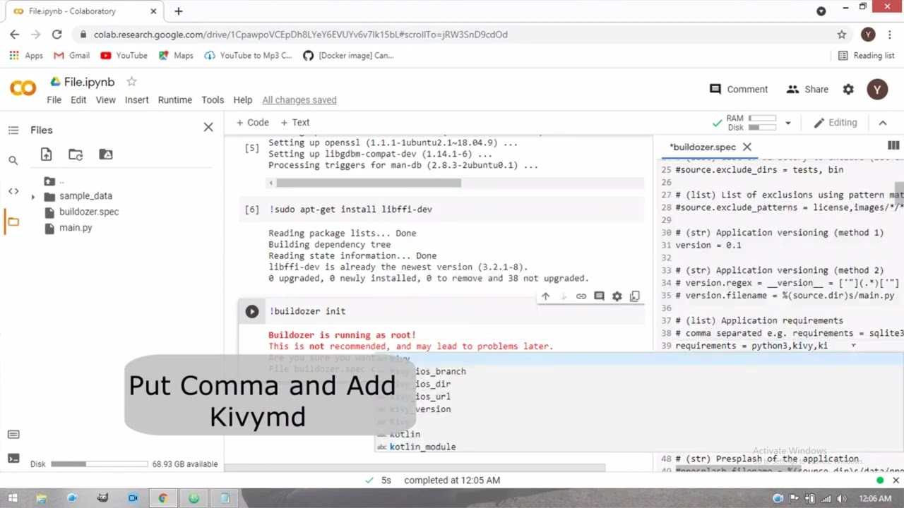 Convert your python project files to Apk file for android using google colab