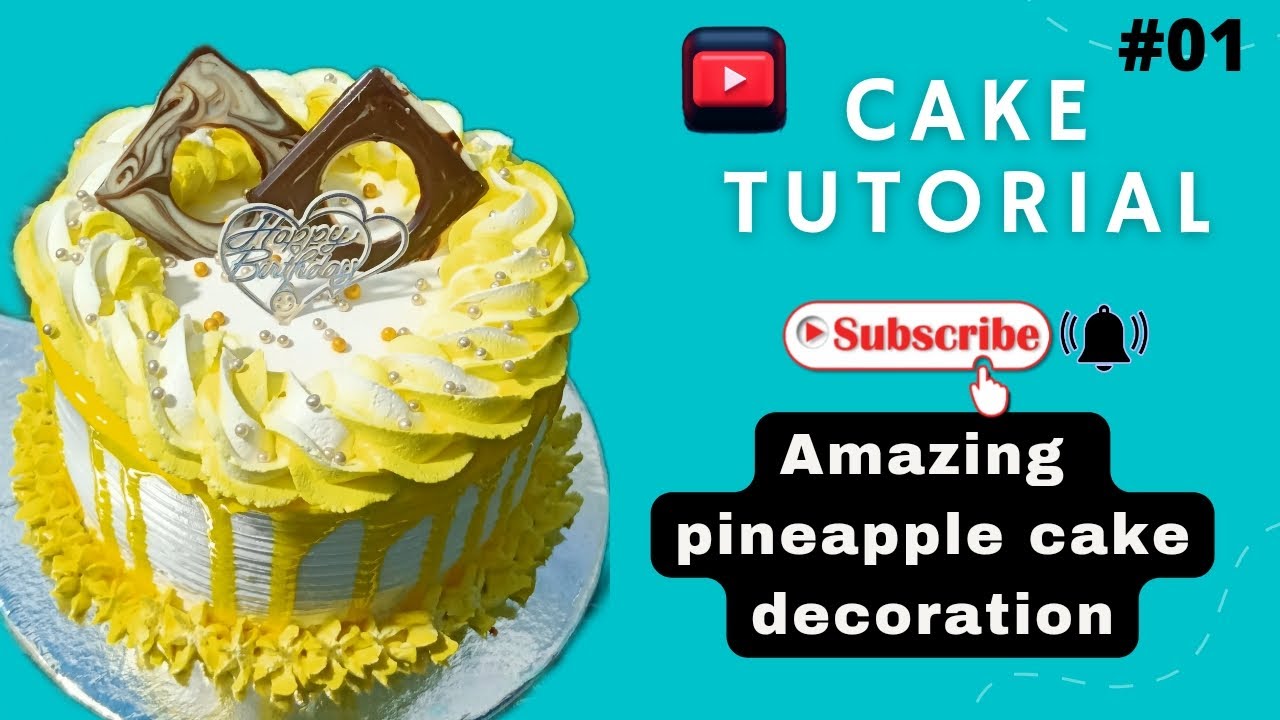 Cake decoration for beginners/pineapple cake decoration/eggless pineapple cake