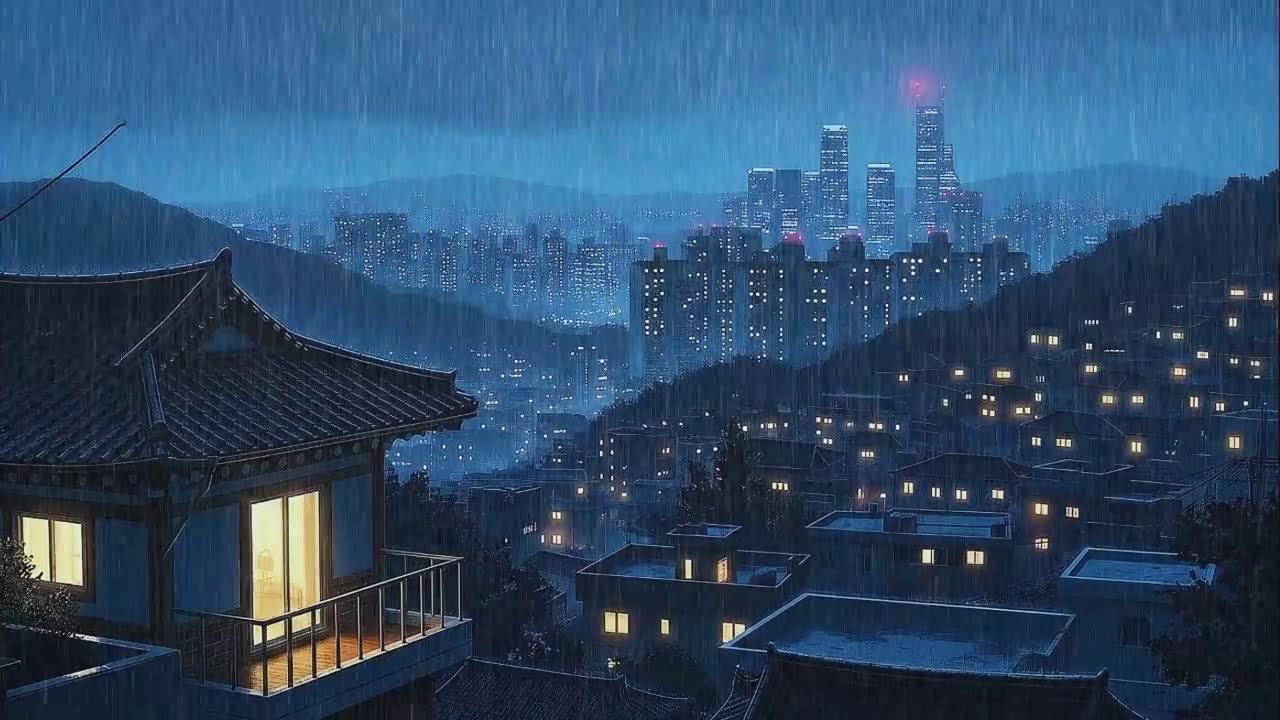 Rain Sounds plus Lofi for Productivity in a Soft Korean Night to Block Distractions 😌