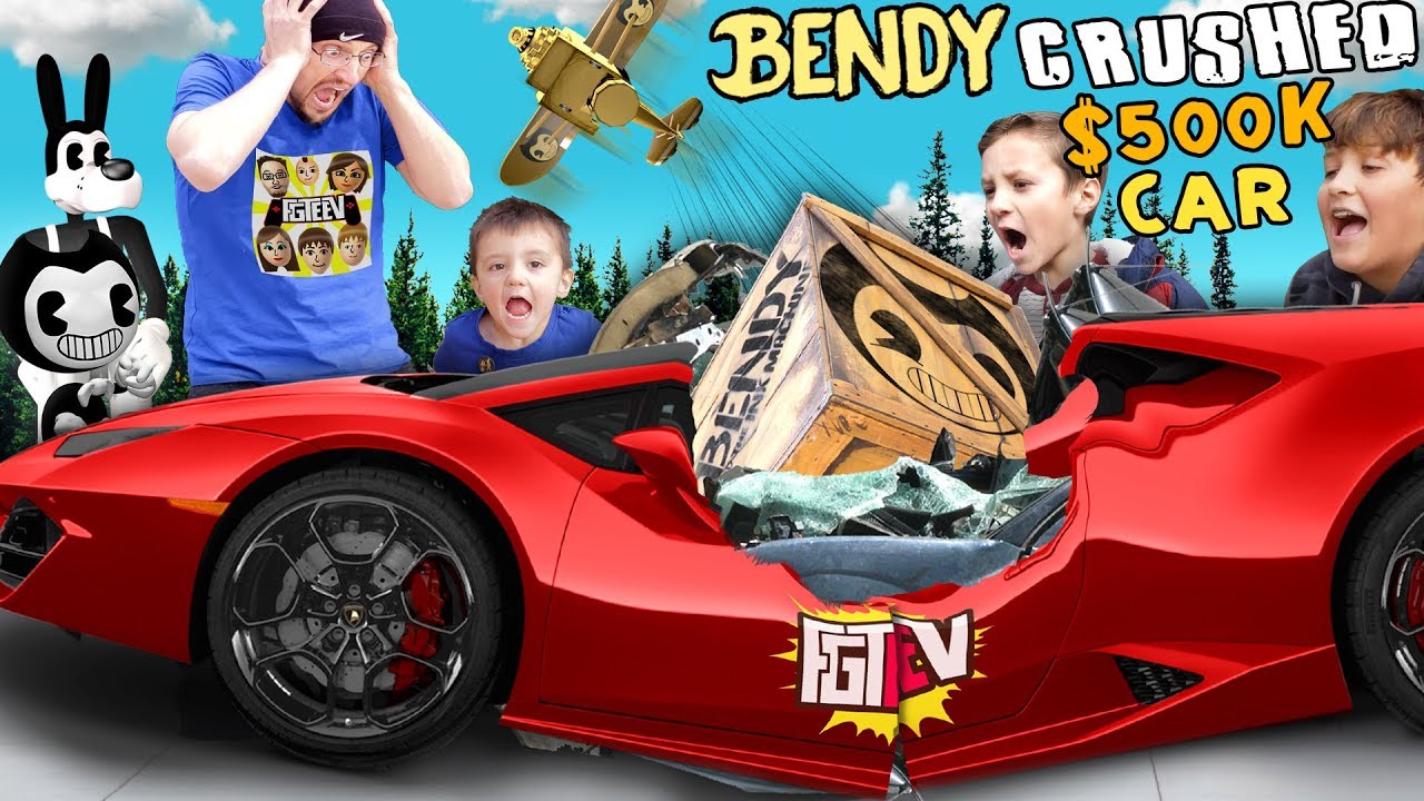 Lamborghini Crushed by Falling Box! What's Inside? FGTEEV Mystery Bendy Crate