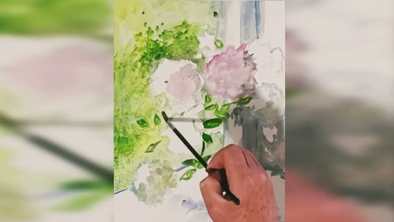 Peonie alla finestra - dipinte con colori ad olio diluibili  in acqua - effetto acquerellato