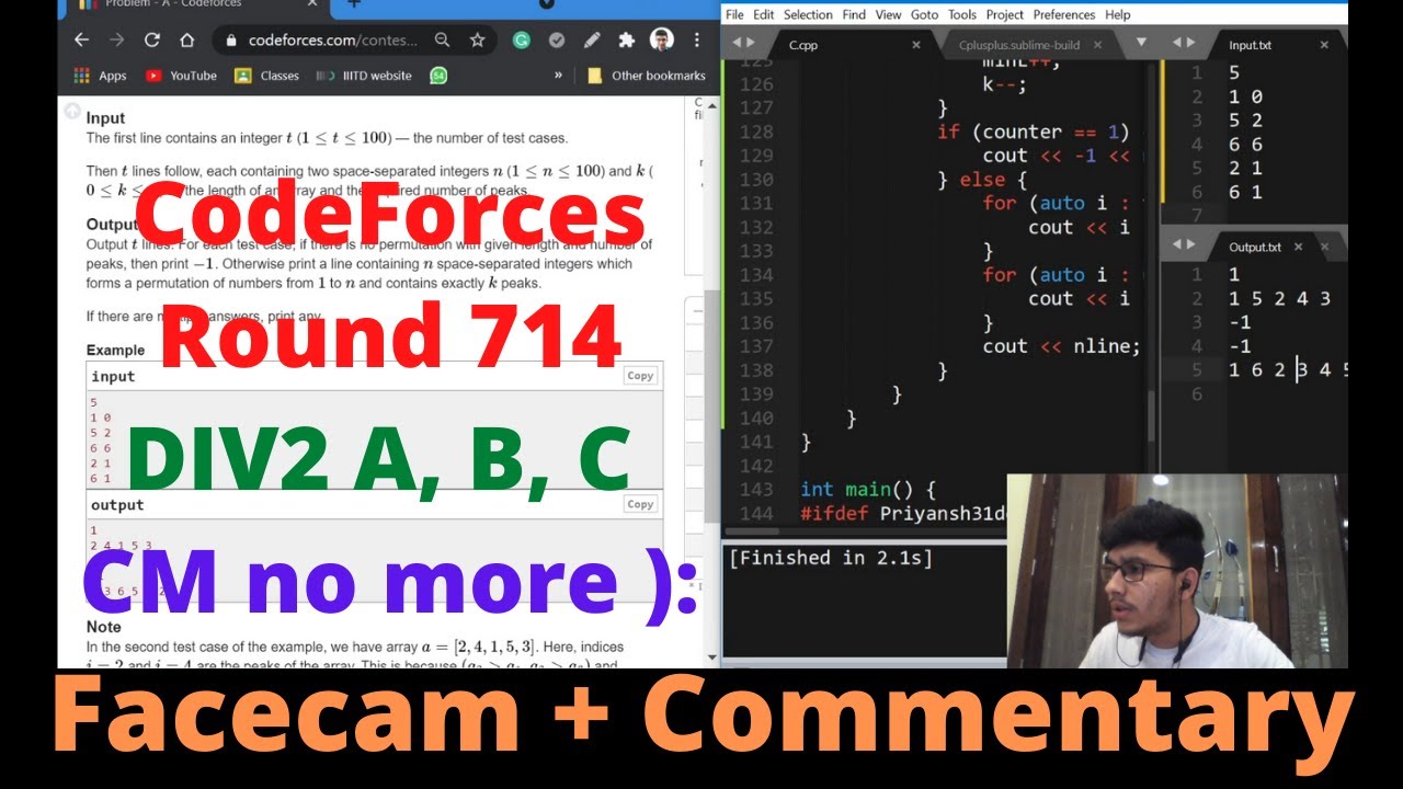 Codeforces Round 714 Div2 || Быстрое решение A, B, C, но без D || FaceCam + комментарии