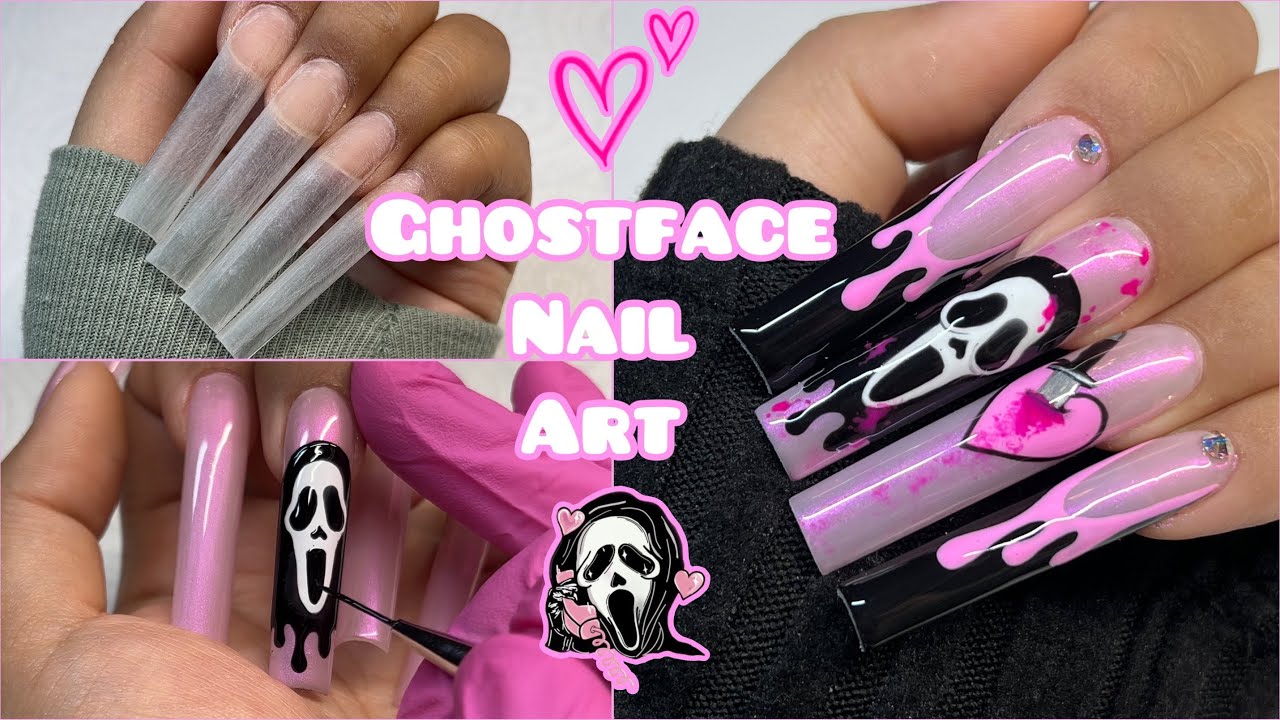 Ghostface Nail Art | Gel X Dupe Method | Halloween Nail Tutorial