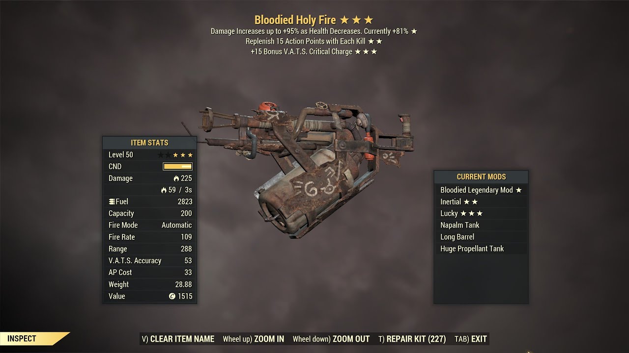 Fallout 76: Bloodied Holy Fire.