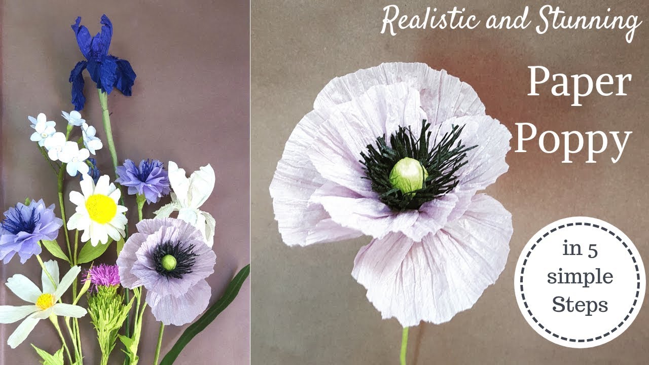 Paper flower, Paper poppy flowers from crepe paper and twisted paper
