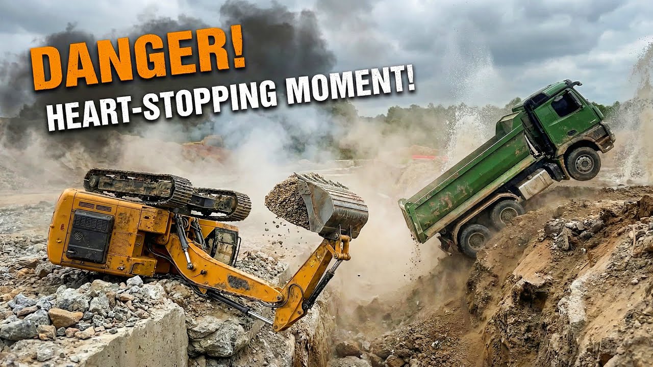 Building a Bridge Over a River with RC Excavators – Machines Lose Control and Crash!