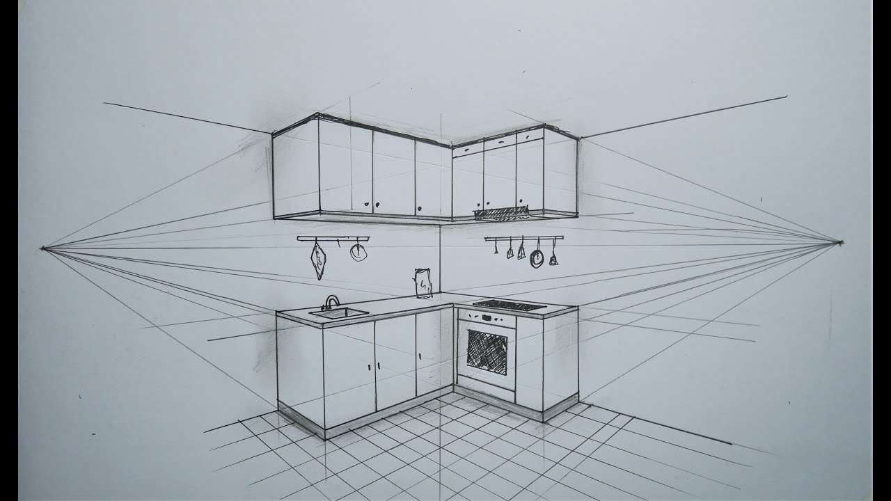 architecture how to draw a simple kitchen in 2 point perspective #8