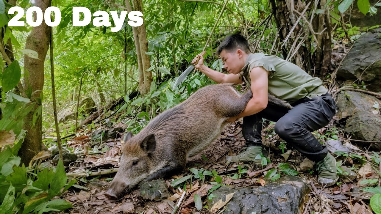 200 Days Survival Challenge &ndash; Tracking and Trapping Wild Boar & Jungle Chickens
