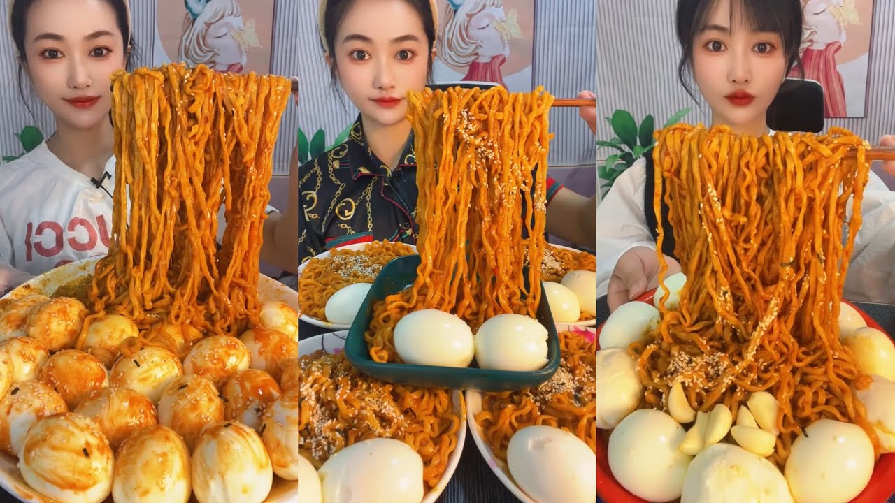 MUKBANG 먹방 EATING SPICY NOODLES and SOFT BOIL EGGS chewy sounds | ASMR | chinese foods 辣面鸡蛋