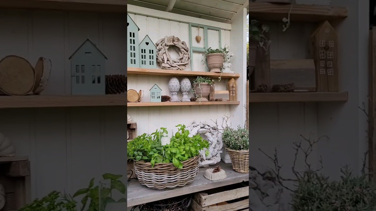 Gartendeko DIY Geschenkidee f&uuml;r die Grillsaison: Kr&auml;uter Kranz Windlicht Korb - Basilikum, Rosmarin