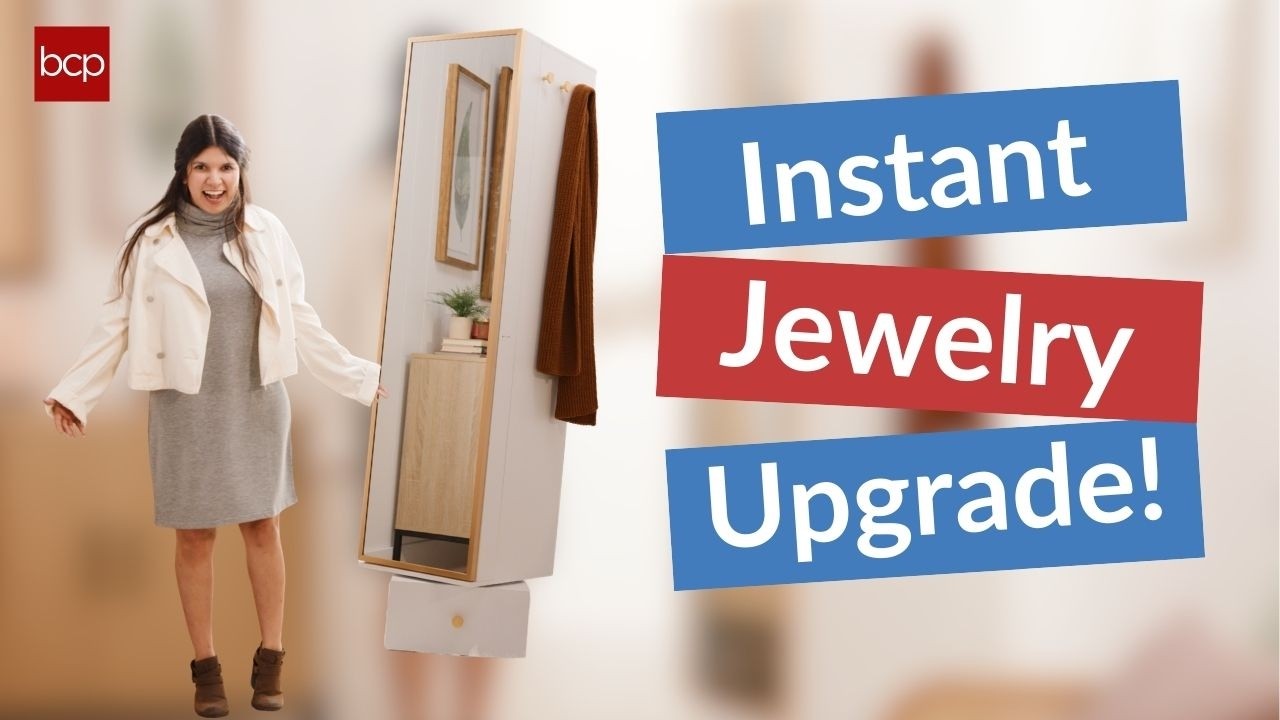 360&deg; Rotating Jewelry Armoire w/ Gold Frame ✨ Elegant Storage Upgrade
