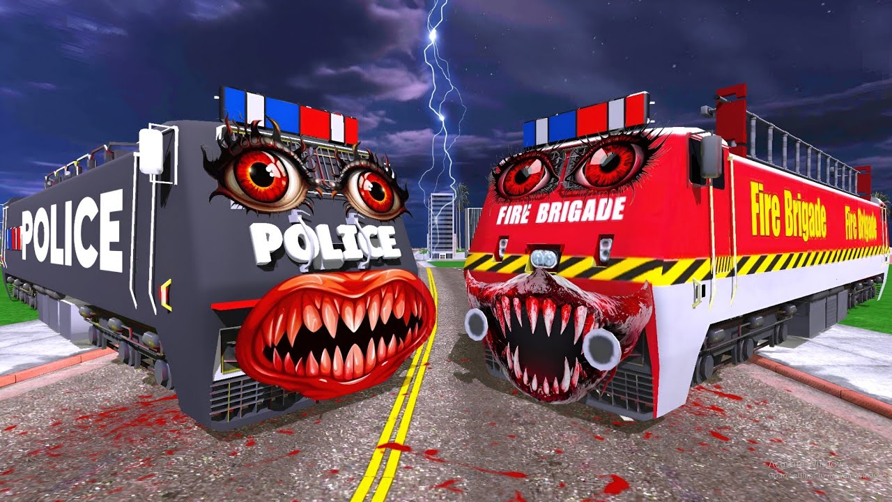 Fire Brigade Train attack Police Train in Indian Bikes Driving 3d