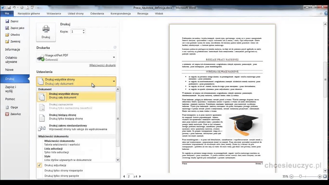 Kurs Microsoft Word 2010 Podstawowy - [lekcja #2.2] - Drukowanie i ustawienia drukowania dokumentu