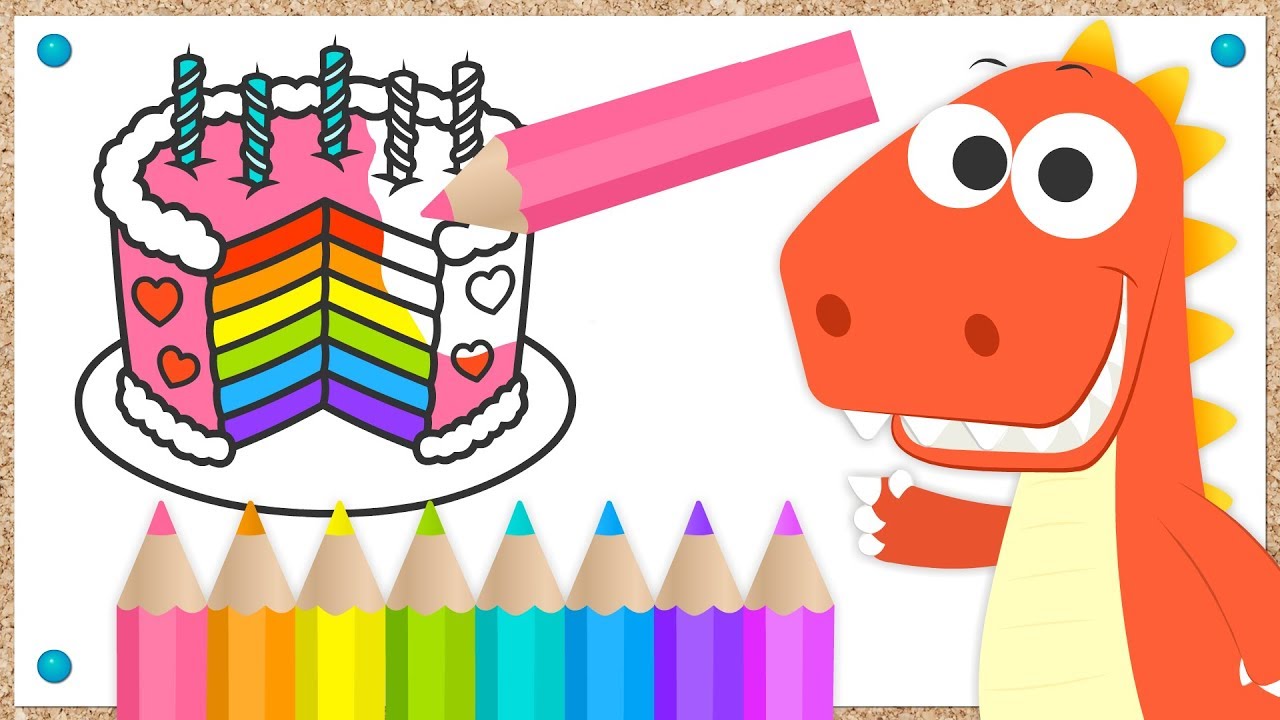 Aprende a colorear una Tarta de Cumpleaños con Eddie | EDDIE el dinosaurio travieso colorea su Tarta