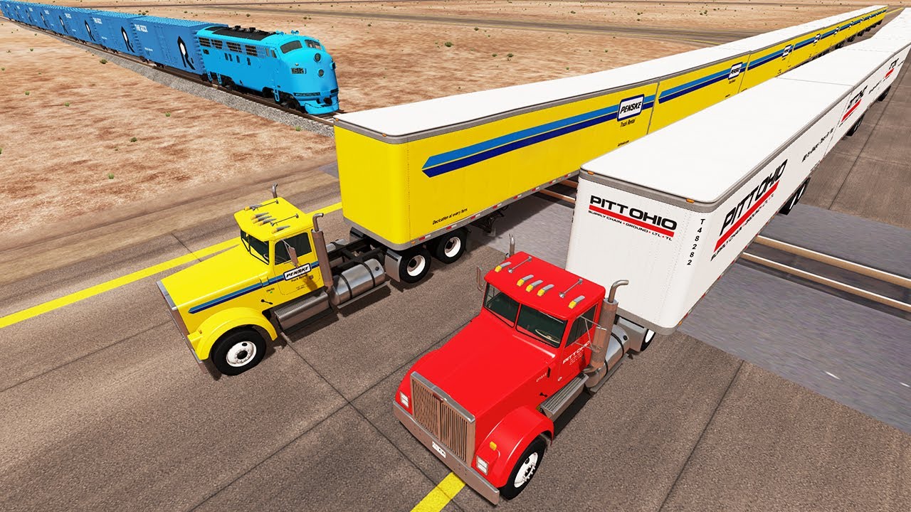 Long Giant Truck Accidents on Railway and Train is Coming #14 | BeamNG Drive