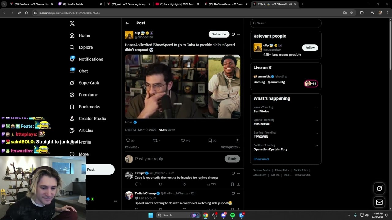 xQc высмеивает Хасана за попытку организовать коллаборацию с iShowSpeed.