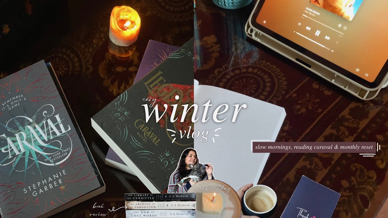 cozy winter vlog 🩵 slow mornings, reading caraval, book review & monthly reset