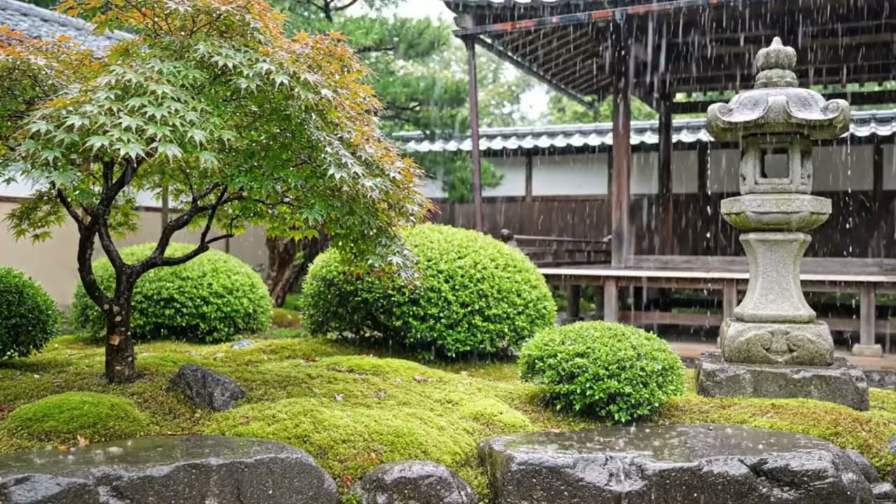 🌧️ Relaxing Day Rain in a Japanese Zen Garden | Study, Sleep & Meditate | 8 Hours 4K