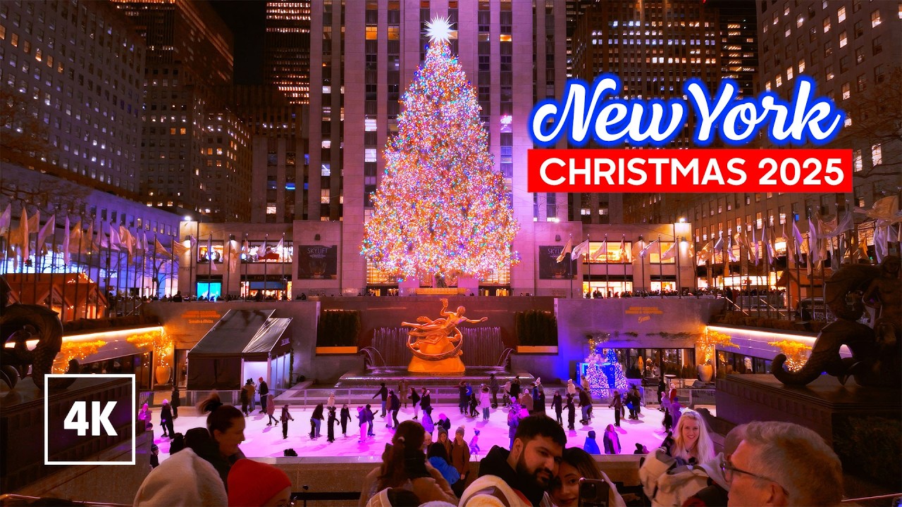 Christmas in NEW YORK 🎁 Evening Walk in Manhattan 🎉 Walking Tour 4K