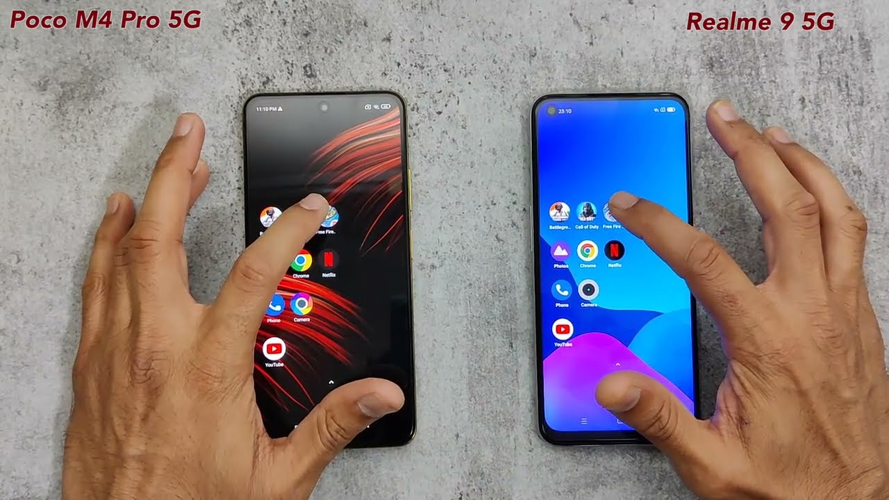 Realme 9 5G vs Poco M4 Pro 5G Speed test Comparison