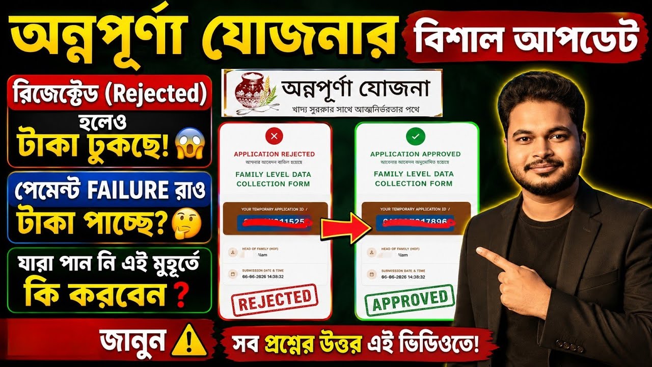 অন্নপূর্ণা যোজনা রিজেক্ট হলেও টাকা: Annapurna Yojana Payment Status 2026: Annapurna  Rejected 2026