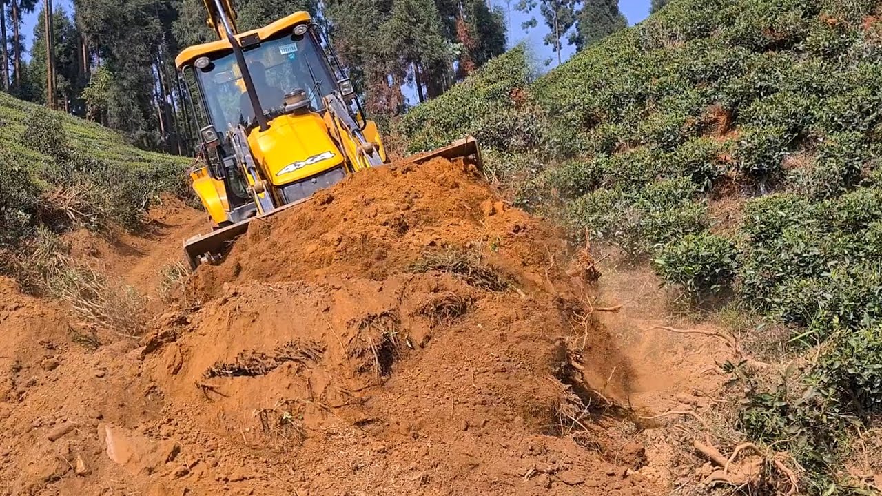 Cutting and Leveling Hilly Road Through Tea Garden | Jcb Backhoe Hilly Road Work