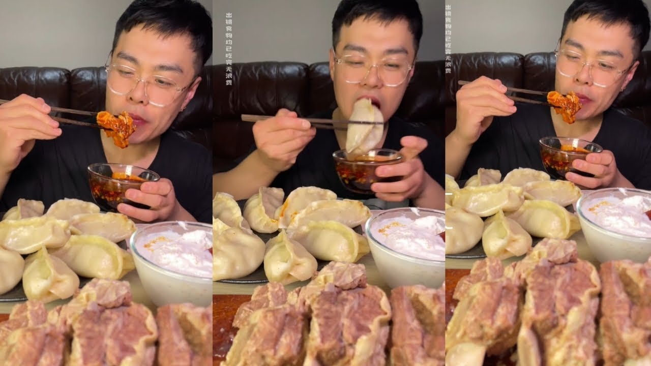 ASMR Beef Steamed Dumplings & Juicy Steaks 🥟 Spicy Chili Oil Dipping Mukbang