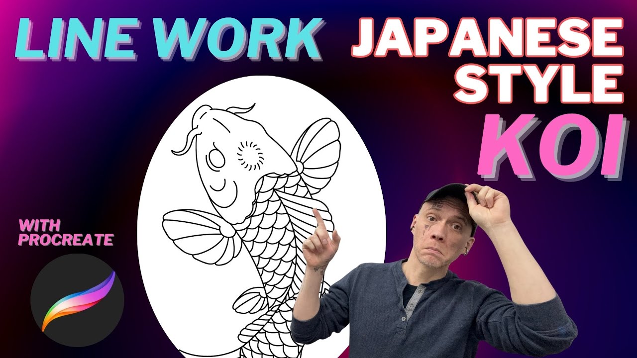 Drawing Japanese Koi Fish Tattoo Linework in Procreate | Traditional Irezumi Design Process - Part 2