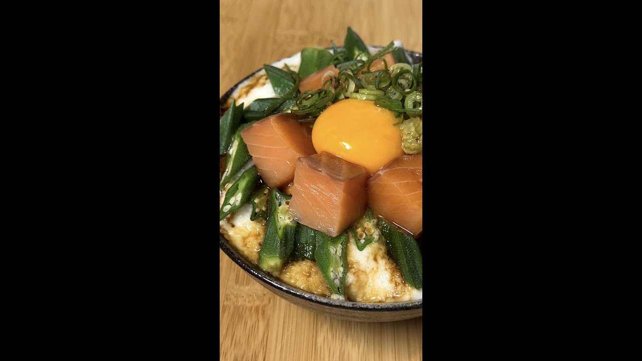 Grated yam okra salmon rice #food #shorts