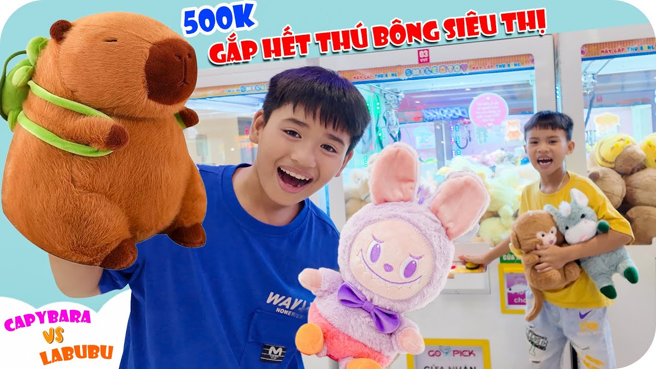 500k Gắp Hết Thú Bông Capybara Vs Labubu Trong Siêu Thị | Min Min TV Minh Khoa