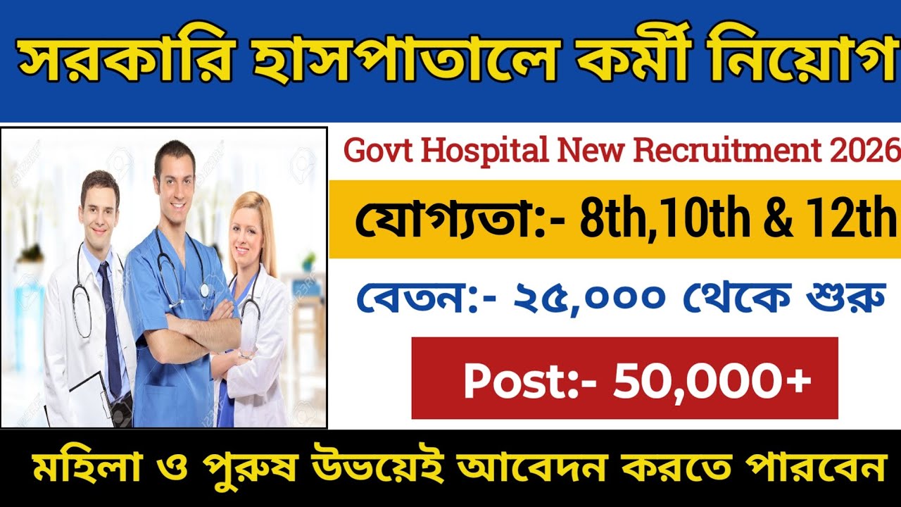 সরকারি হাসপাতালে কর্মী নিয়োগ 2026 | Hospital Recruitment 2026|Government Hospital New Vacancy 2026|
