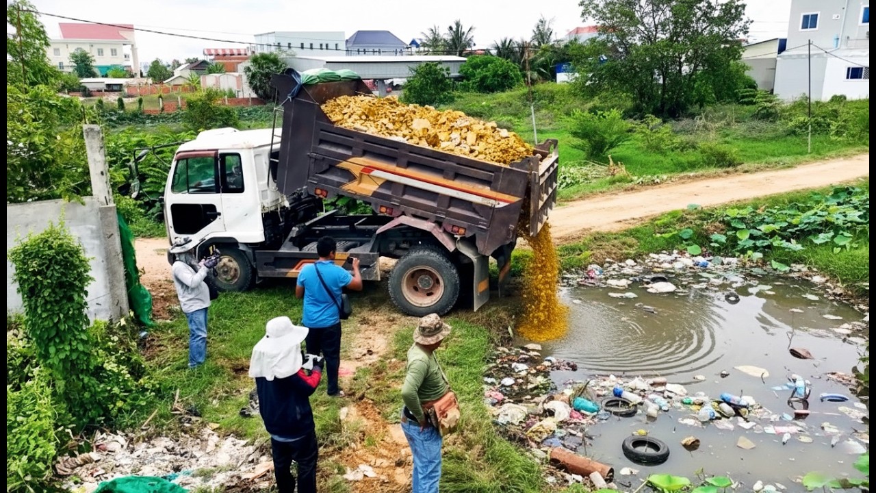 Wonderful New Landfill Project! Delete Deep Pond Use Bulldozer D31PX  Pushing Stone with 5Ton Truck
