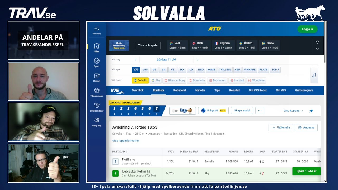 V75 Solvalla 11 oktober | 50 miljoner jackpott!