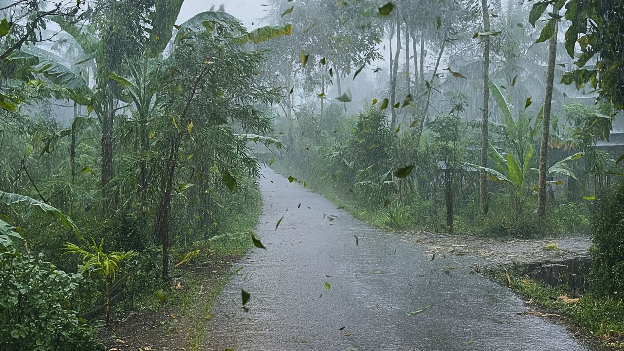Falling Rain Walk in my Grandma Village | Relaxing Village Rain Ambience | Wet Walk