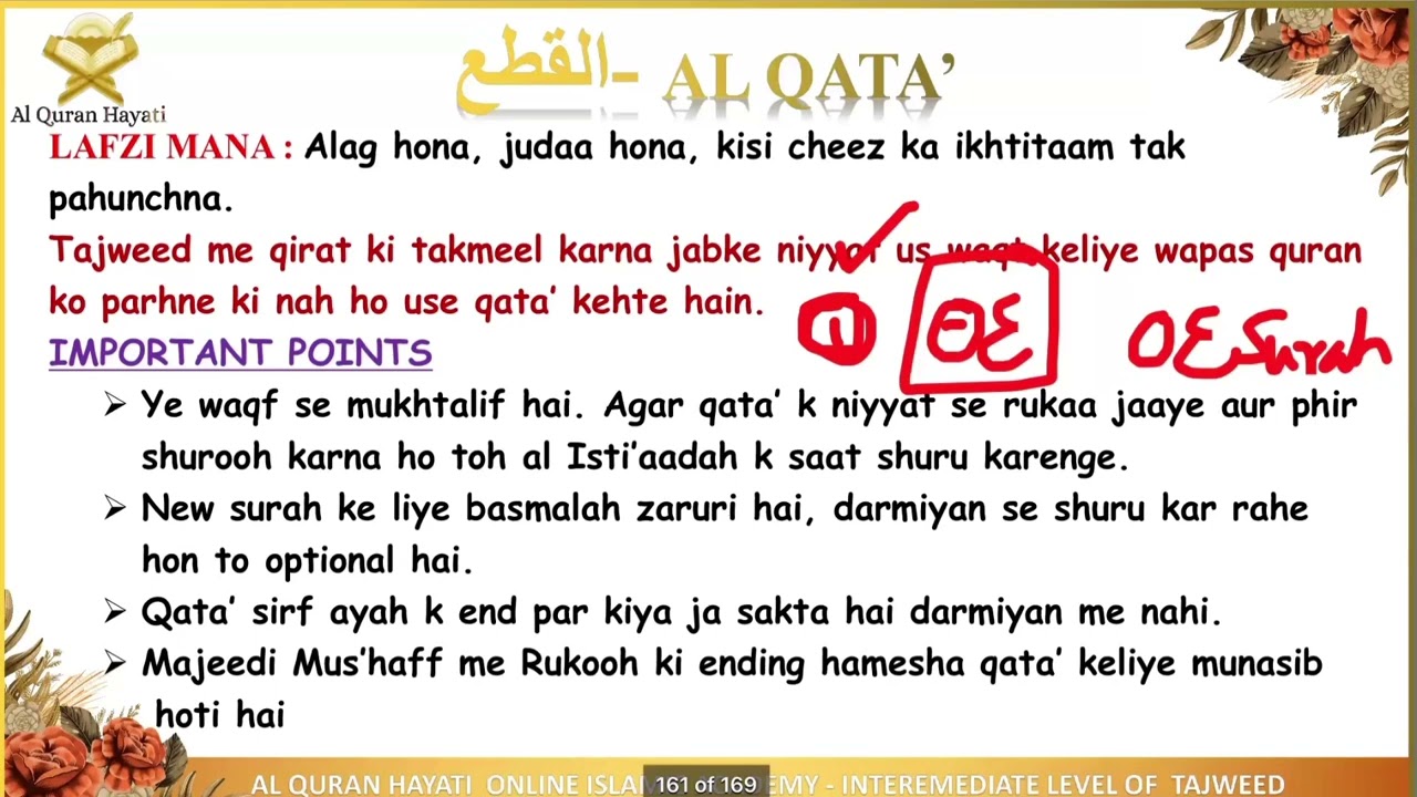 Qata and Ibtida in Quran Recitation | Al Quran Hayati - Urdu