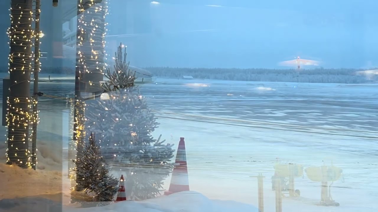 Quite Kuusamo Airport in Blue moment in northern Finland 15.1.2026