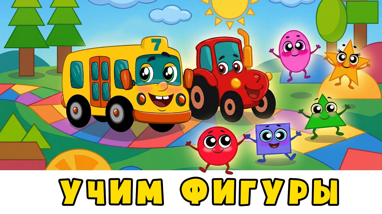 Учим ФИГУРЫ | Автобус Борис и Трактор 🚜 Развивающие мультфильмы с песенками для детей