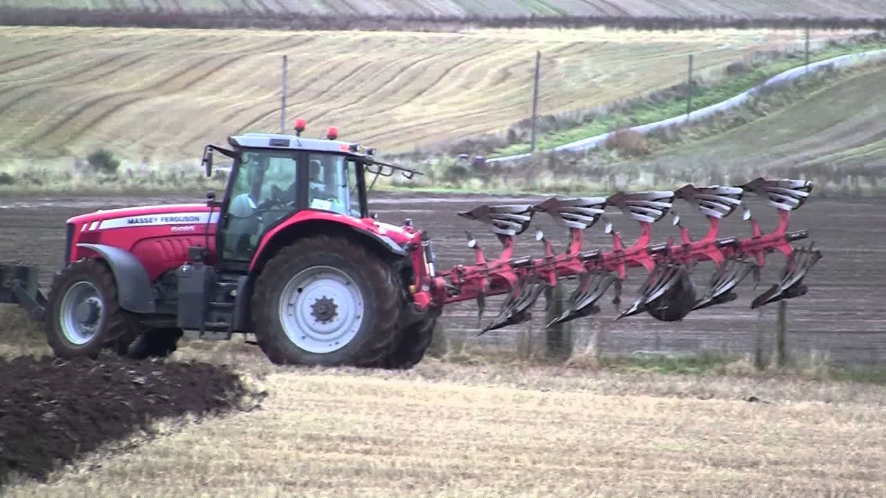 Massey Ferguson 6495 with Gregoire Besson RY47, 5 furrow plough, at Kirriemuir.