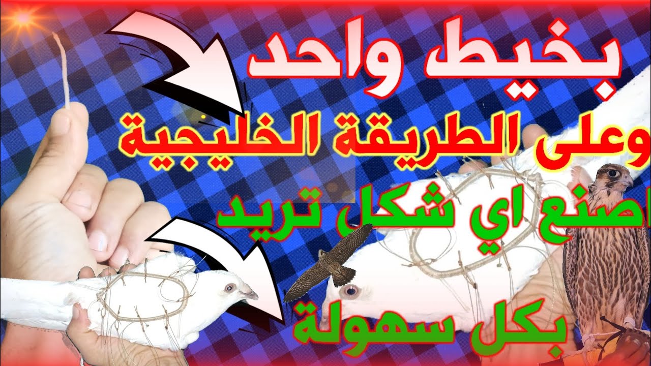 اسهل طريقة لصناعة شبك صيد الصقور على الطريقة الخليجية بخيط واحد مذهلة جداً