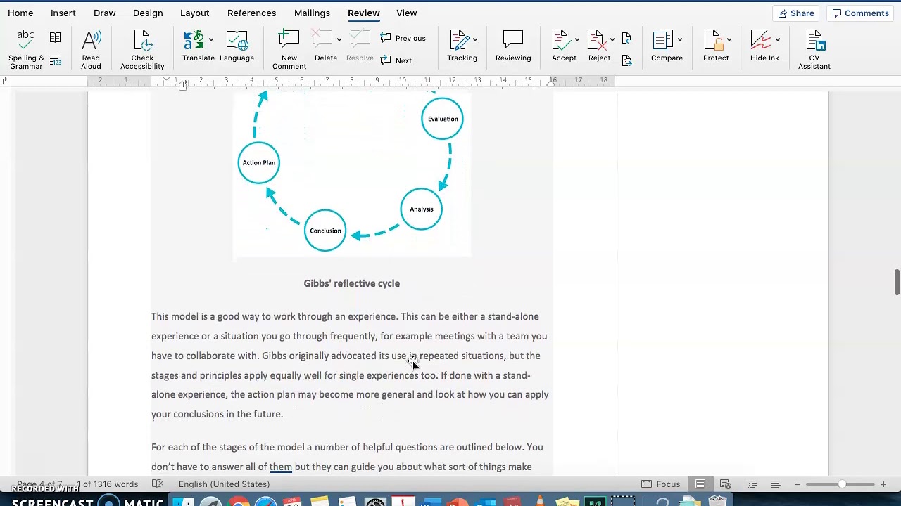 Gibbs Reflective cycle reading