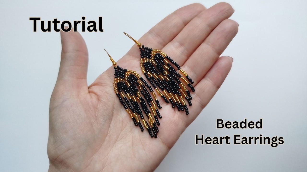 DIY brick stitch beading tutorial, Heart Bead Earrings making