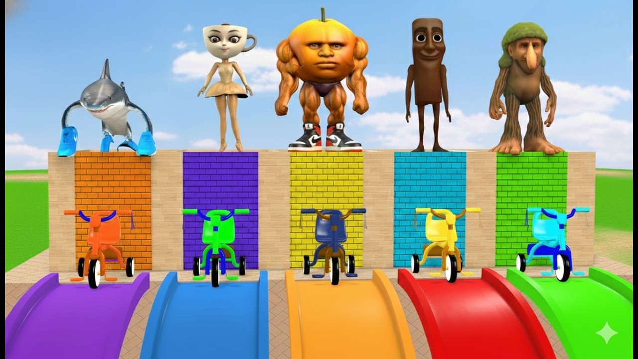 Long Slide Game With Cow Elephant Gorilla Hippopotamus Tiger 3d Animal Game Funny 3d AnimalsVideo