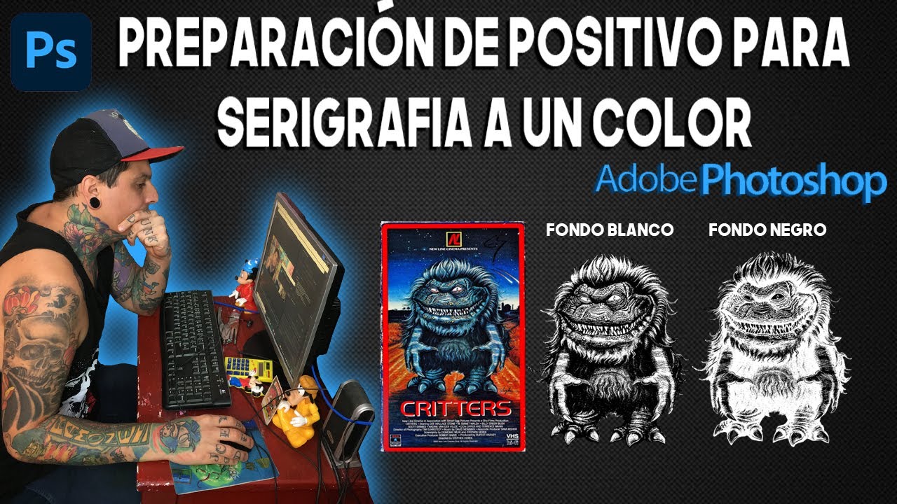 COMO HACER UN POSITIVO PARA SERIGRAFIA A UN COLOR (PHOTOSHOP 2022) FONDO BLANCO Y  NEGRO. CRITTERS
